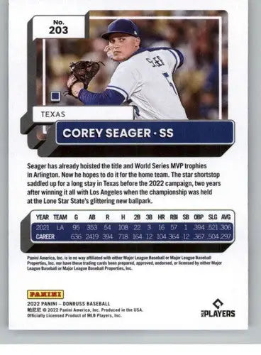 2022 Donruss #203 Corey Seager NM-MT Rangers ID:45085 - Baseball Card Single