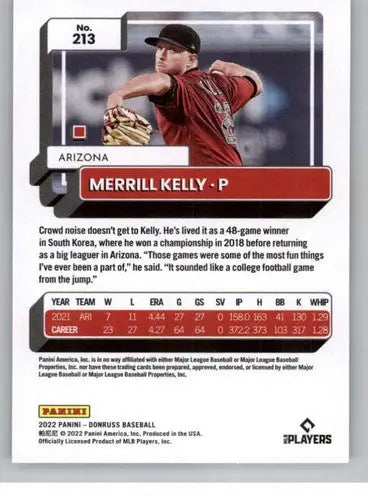 Original gloss Merrill Kelly baseball card 2022 Donruss #213 Merrill Kelly NM-MT