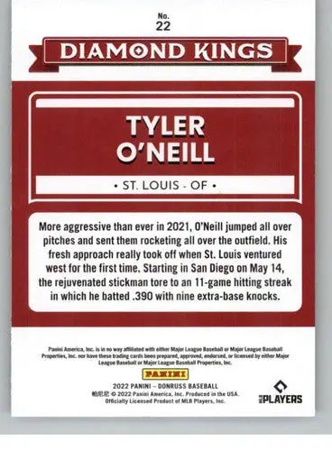 Original gloss Tyler O’Neill diamond card from Donruss 2022 Diamond Kings series