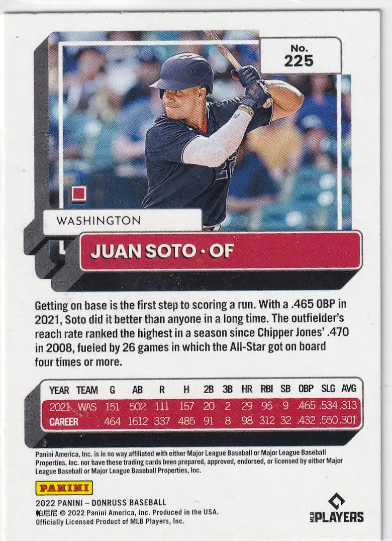 2022 DONRUSS #225 JUAN SOTO- WASHINGTON NATIONALS - Baseball Card Single