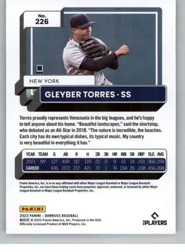 2022 Donruss #226 Gleyber Torres NM-MT Yankees ID:45087 - Baseball Card Single