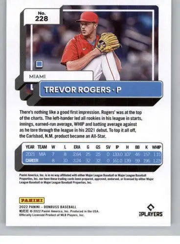 Original gloss Trevor Rogers baseball card from 2022 Donruss Marlins ID 42328