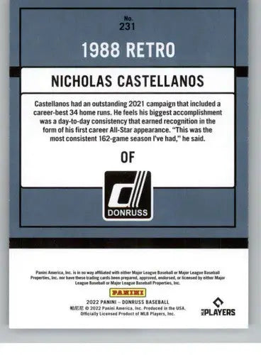 2022 Donruss #231 Nicholas Castellanos NM-MT Reds Retro 1988 ID:45088 - Baseball Card Single