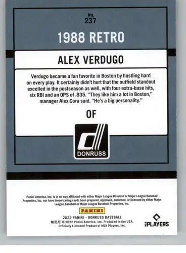 2022 Donruss #237 Alex Verdugo NM-MT Red Sox Retro 1988 ID:45090 - Baseball Card Single