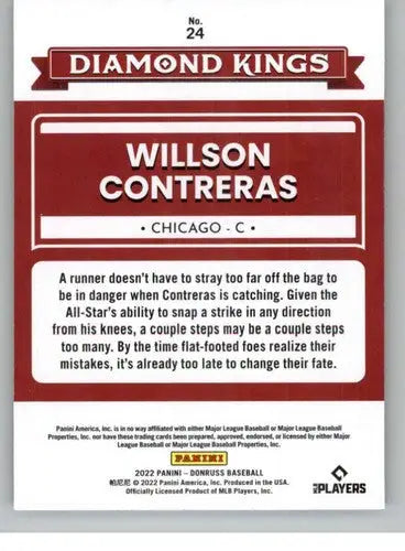 2022 Donruss #24 Willson Contreras NM-MT Cubs Diamond Kings ID:45067 - Baseball Card Single