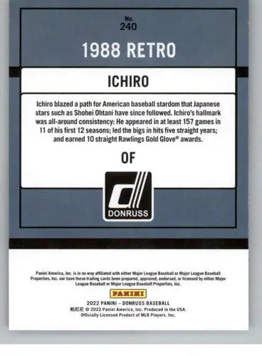 Original gloss Ichiro retro baseball card from 2022 Donruss Mariners Retro 1988