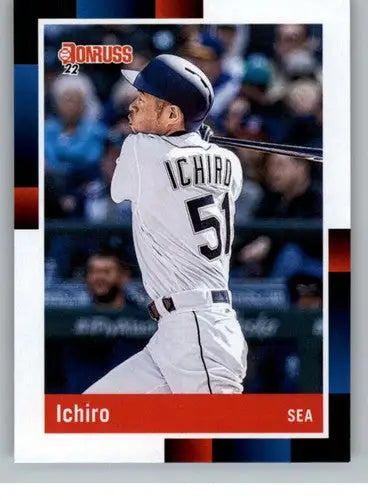 Original gloss Ichiro retro baseball card from 2022 Donruss featuring Mariners retro design