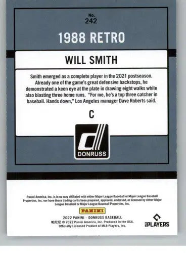 2022 Donruss #242 Will Smith NM-MT Dodgers Retro 1988 ID:45091 - Baseball Card Single