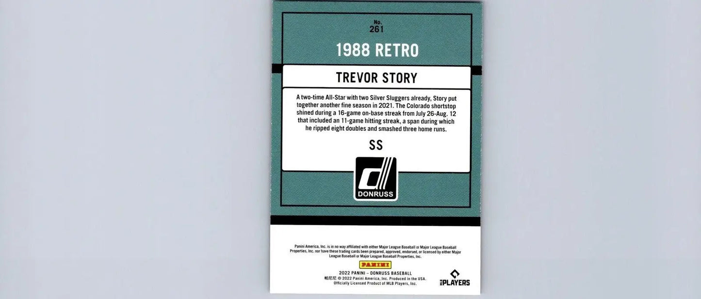 Trevor Story Holo Orange baseball card from 2022 Donruss #261 collection