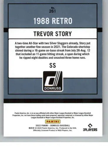 Original gloss Trevor Story retro baseball card from 2022 Donruss series