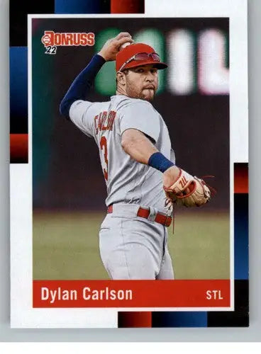 2022 Donruss Dylan Carlson baseball card with original gloss featuring Cardinals Retro 1988