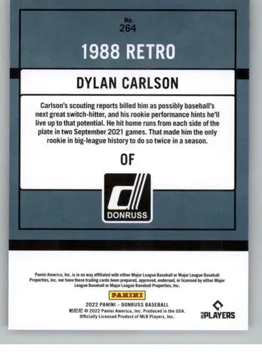 2022 Donruss Dylan Carlson baseball card with original gloss featuring Cardinals retro design