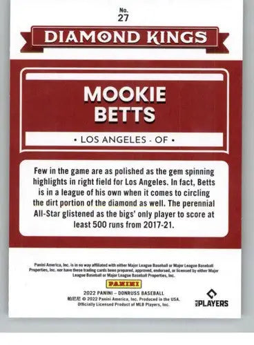 2022 Donruss #27 Mookie Betts NM-MT Dodgers Diamond Kings ID:44836 - Baseball Card Single