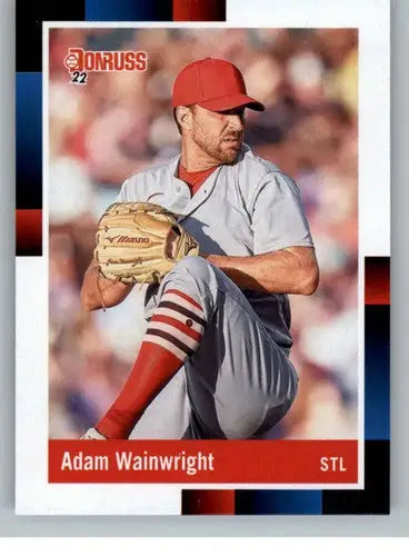 Original gloss Adam Wainwright baseball card from 2022 Donruss featuring Cardinals retro design