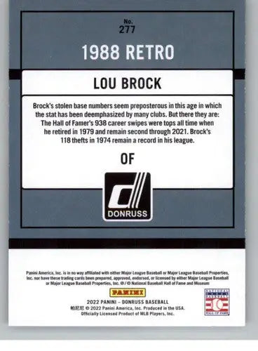 Lou Brock baseball card with original gloss from 1988 Donruss Retro series
