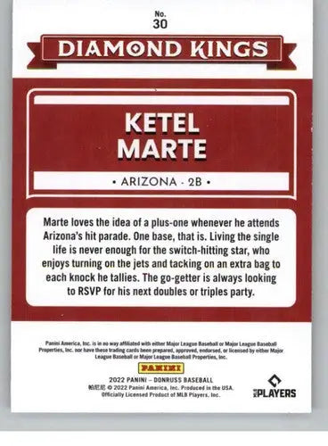 Ketel Marte Diamond Kings baseball card with original gloss from 2022 Donruss series