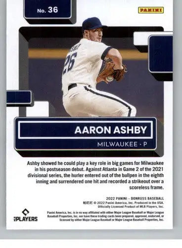 Original gloss Aaron Ashby baseball card from 2022 Donruss Rated Rookies series