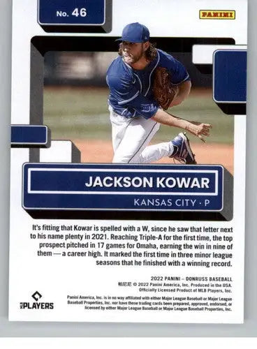 Original gloss Jackson Kowar baseball card from 2022 Donruss Rated Rookies series