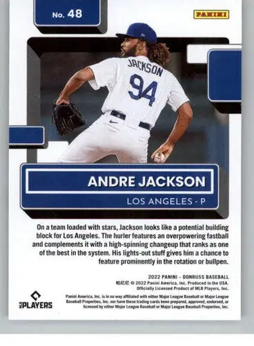 Original gloss Andre Jackson rated rookies baseball card from 2022 Donruss series