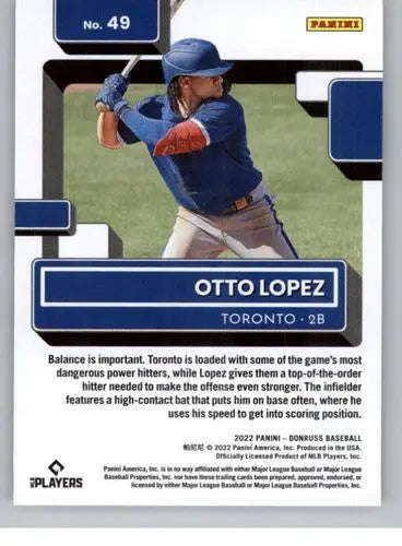 2022 Donruss #49 Otto Lopez NM-MT RC Rookie Blue Jays Rated Rookies ID:42257 - Baseball Card Single