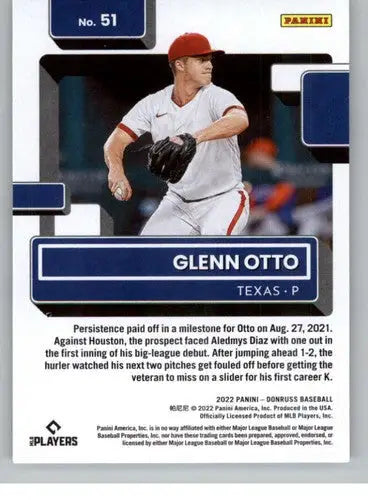 Glenn Otto baseball card from 2022 Donruss Rated Rookies with original gloss
