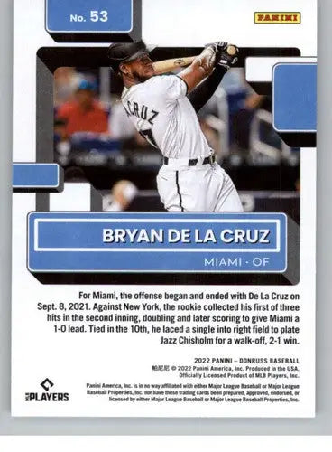 Bryan De La Cruz Rated Rookies baseball card with original gloss from 2022 Donruss