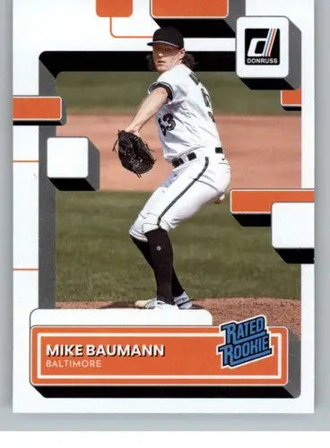 2022 Donruss Mike Baumann Rated Rookie baseball card with original gloss Orioles