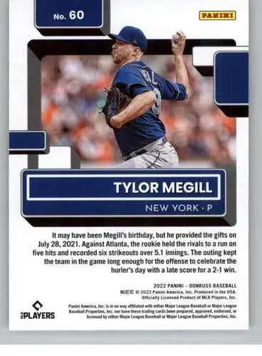 Original gloss Tylor Megill baseball card from 2022 Donruss Rated Rookies series
