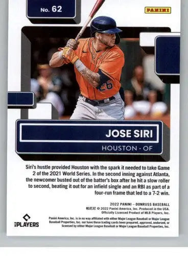 2022 Donruss #62 Jose Siri NM-MT RC Rookie Astros Rated Rookies ID:45069 - Baseball Card Single