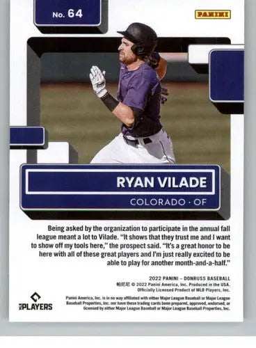 2022 Donruss #64 Ryan Vilade NM-MT RC Rookie Rockies Rated Rookies ID:45070 - Baseball Card Single