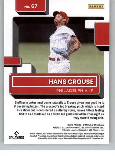 2022 Donruss Hans Crouse rated rookies baseball card with original gloss