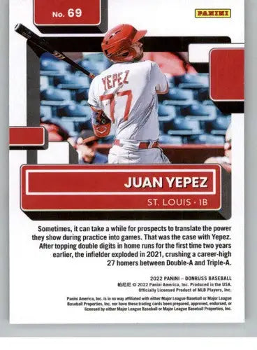 2022 Donruss #69 Juan Yepez NM-MT RC Rookie Cardinals Rated Rookies ID:45071 - Baseball Card Single