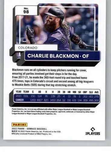 2022 Donruss #98 Charlie Blackmon NM-MT Rockies ID:42272 - Baseball Card Single