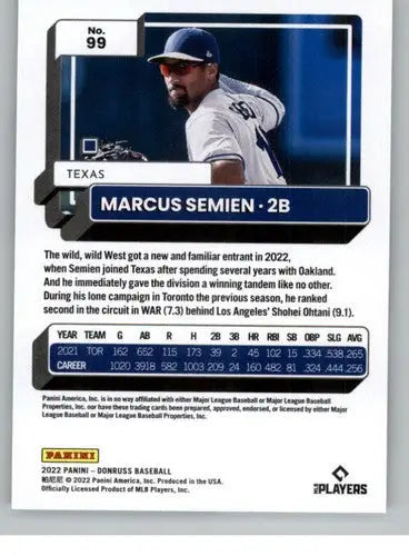 2022 Donruss #99 Marcus Semien NM-MT Rangers ID:45074 - Baseball Card Single