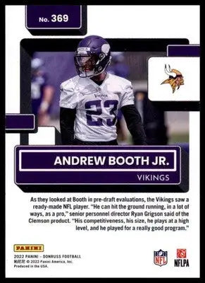 2022 Donruss Andrew Booth Jr. RC 369 Minnesota Vikings - Football Card Single