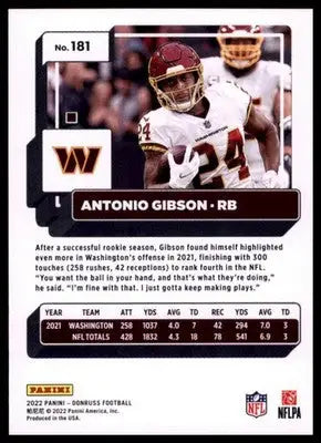 2022 Donruss Antonio Gibson 181 Washington Commanders - Football Card Single