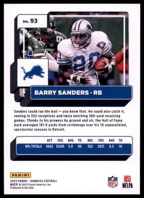 2022 Donruss Barry Sanders 93 Detroit Lions - Football Card Single