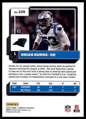 2022 Donruss Brian Burns 239 Carolina Panthers - Football Card Single