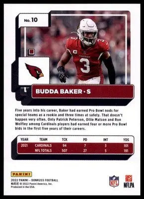 2022 Donruss Budda Baker 10 Arizona Cardinals - Football Card Single