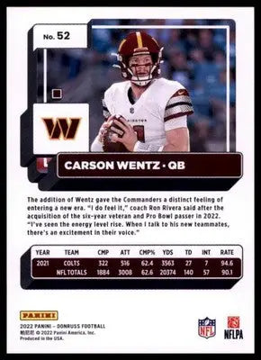 2022 Donruss Carson Wentz 52 Washington Commanders - Football Card Single