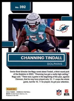 2022 Donruss Channing Tindall RC 392 Miami Dolphins - Football Card Single