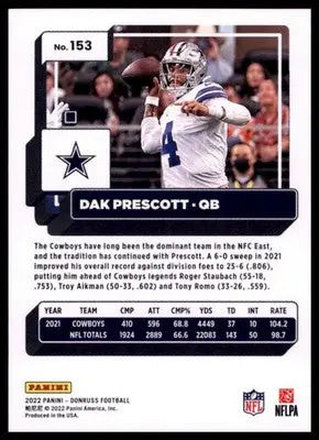 2022 Donruss Dak Prescott 153 Dallas Cowboys - Football Card Single