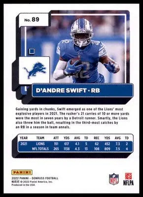 2022 Donruss D’Andre Swift 89 Detroit Lions - Football Card Single