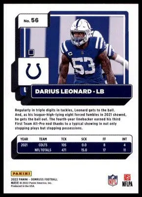 2022 Donruss Darius Leonard 56 Indianapolis Colts - Football Card Single