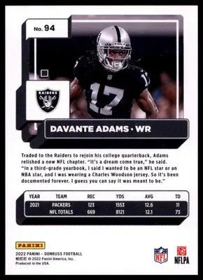 2022 Donruss Davante Adams 94 Las Vegas Raiders - Football Card Single