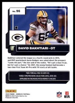 2022 Donruss David Bakhtiari 96 Green Bay Packers - Football Card Single