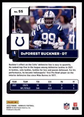 2022 Donruss DeForest Buckner 55 Indianapolis Colts - Football Card Single