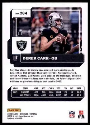 2022 Donruss Derek Carr 284 Las Vegas Raiders - Football Card Single