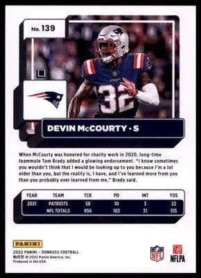 2022 Donruss Devin McCourty 139 New England Patriots - Football Card Single