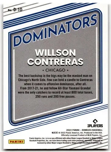 2022 Donruss Dominators Vector #10 Willson Contreras NM-MT Cubs ID:42104 - Baseball Card Single